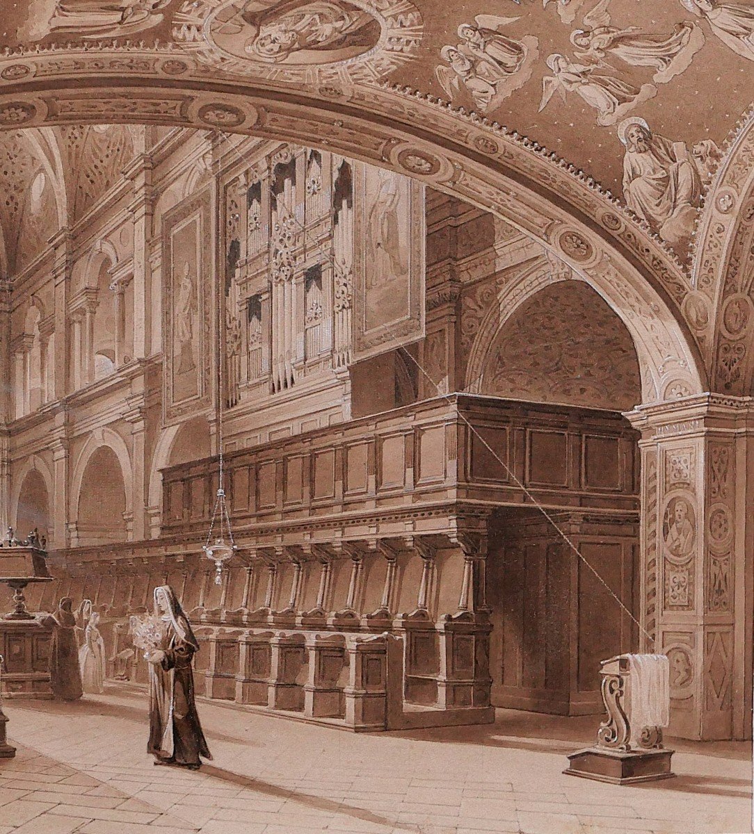 Louis CHERBUIN 1810-1875 Italie, Milano, église San Maurizio, dessin, 1841, romantisme-photo-4