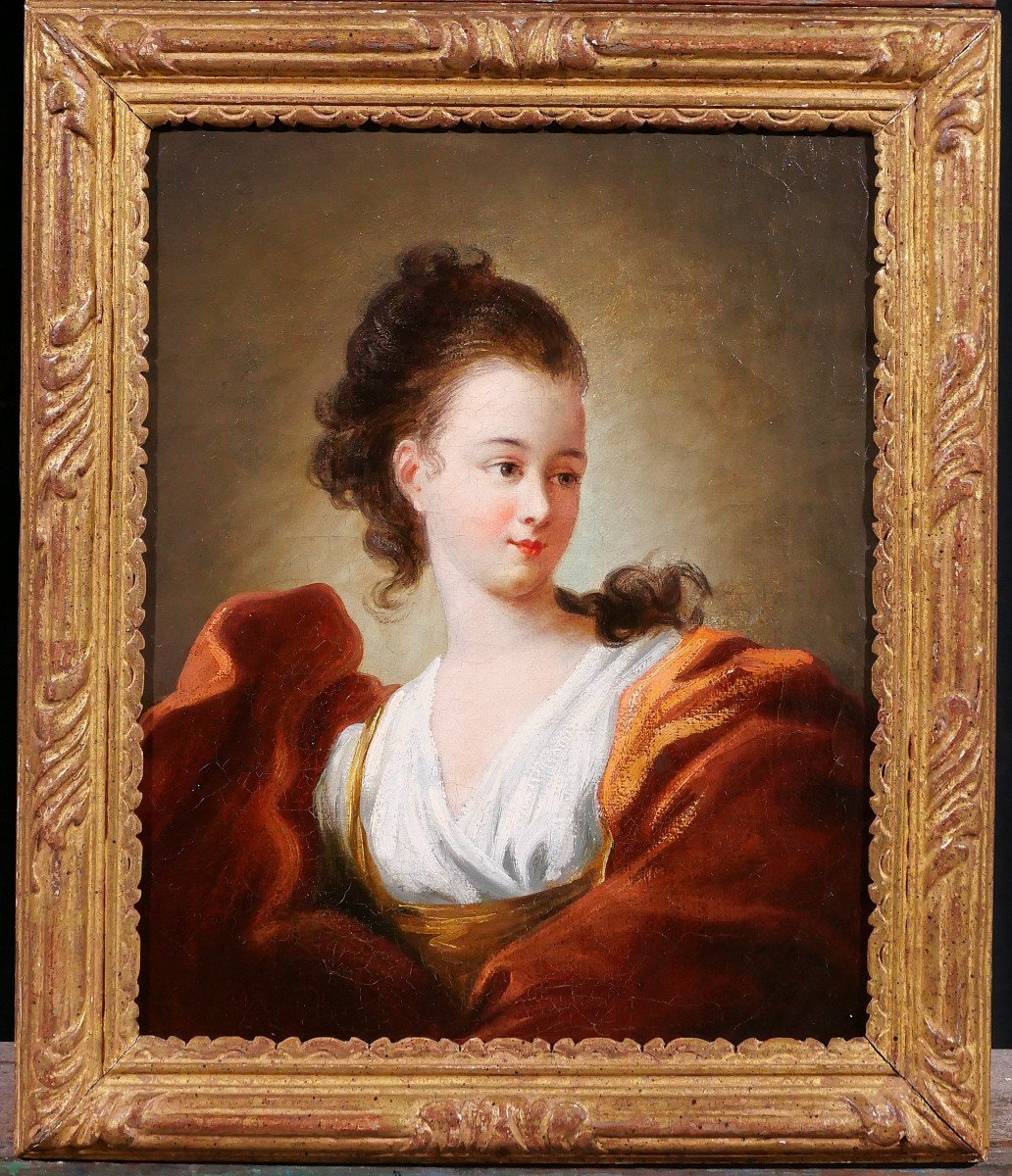 Jean-Honoré Fragonard (suiveur de) 1732-1806 Portrait de femme, tableau, début 19e-photo-2