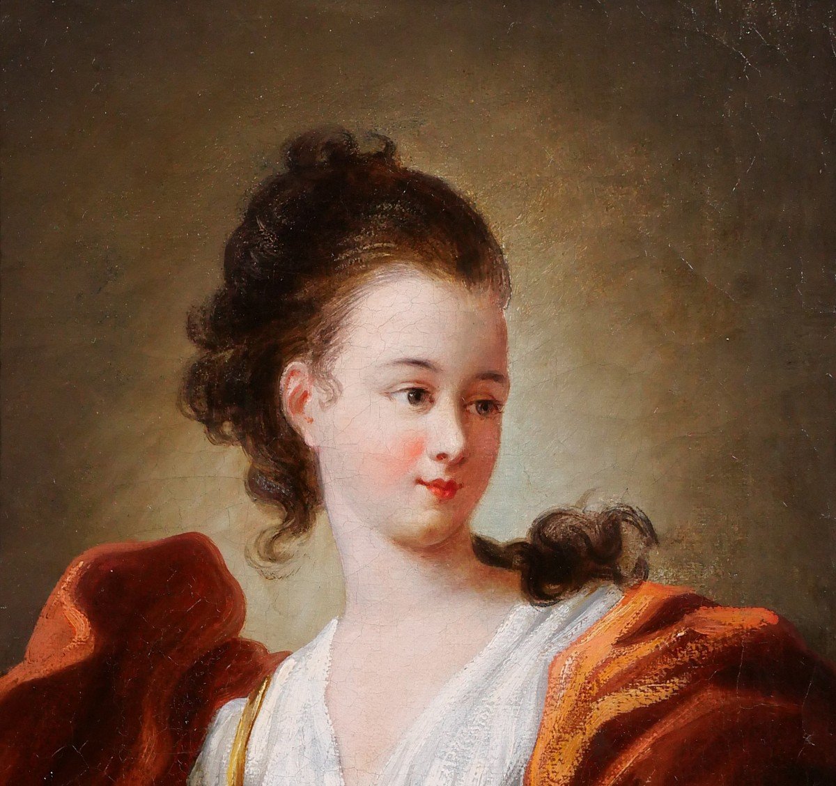 Jean-Honoré Fragonard (suiveur de) 1732-1806 Portrait de femme, tableau, début 19e-photo-3