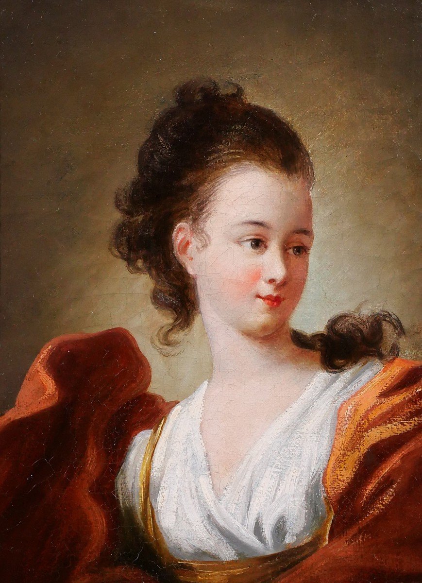 Jean-Honoré Fragonard (suiveur de) 1732-1806 Portrait de femme, tableau, début 19e-photo-1