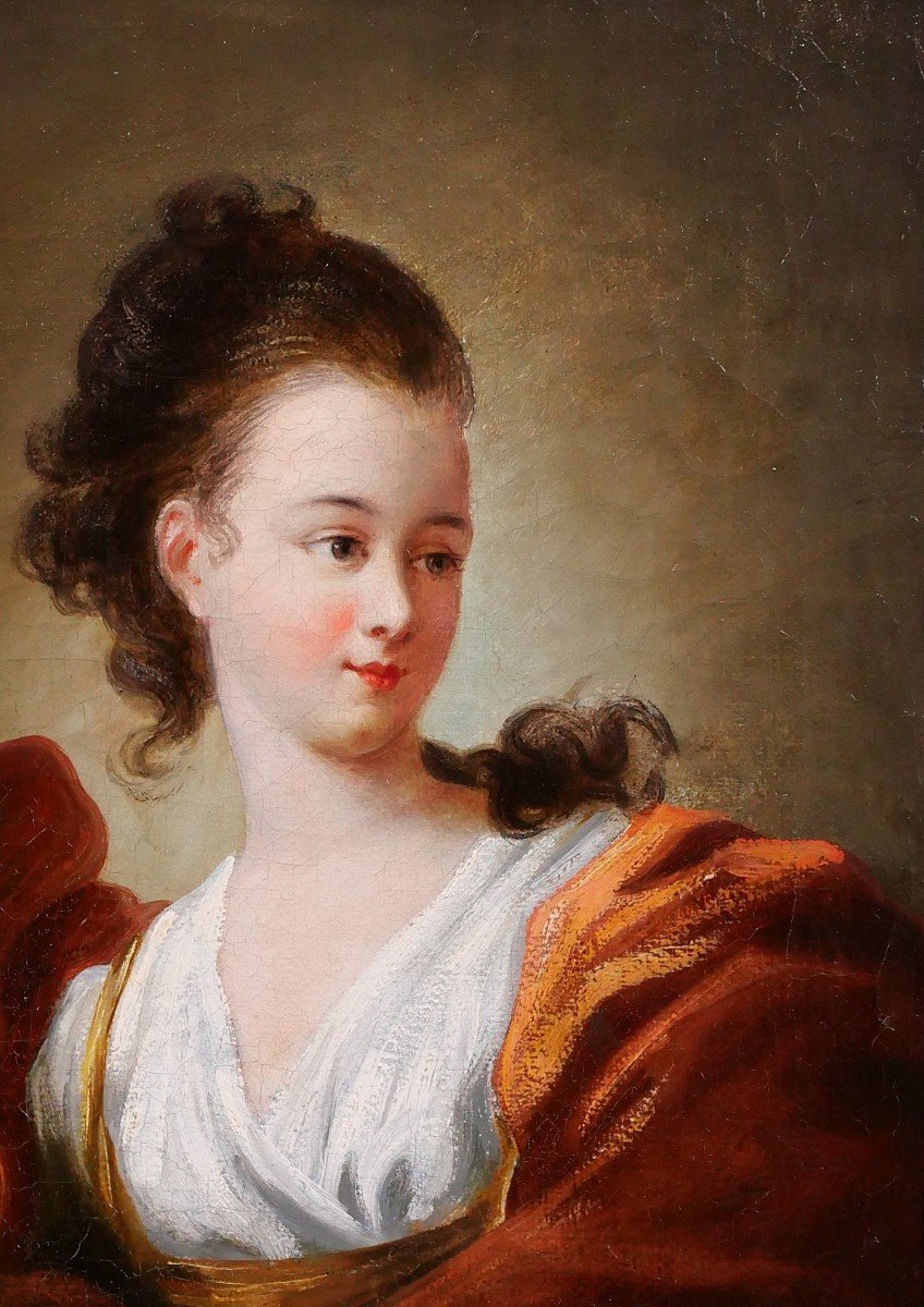 Jean-Honoré Fragonard (suiveur de) 1732-1806 Portrait de femme, tableau, début 19e-photo-2