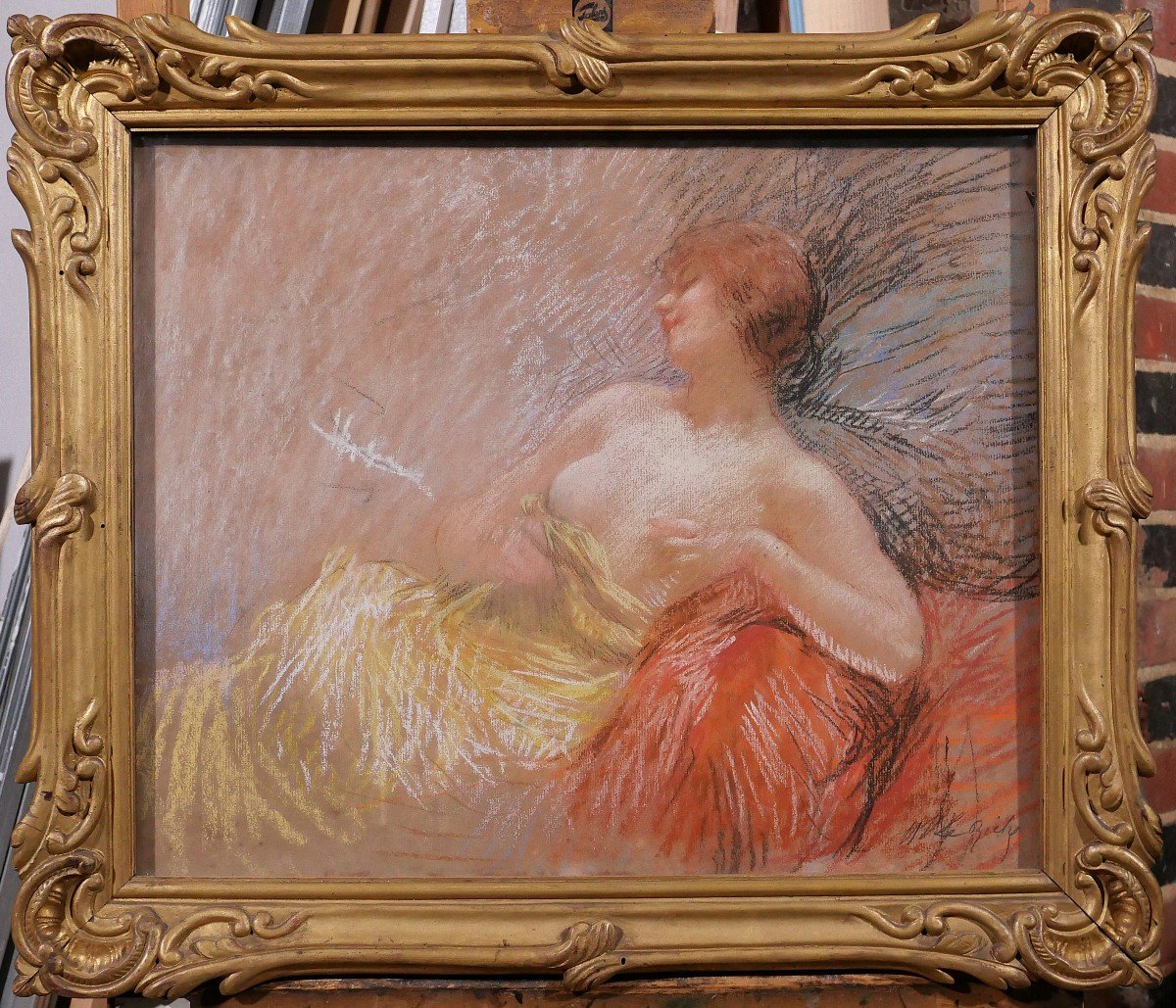 Henri Le Riche 1868-1944 Femme nue, pastel, Art nouveau, impressionnisme-photo-2