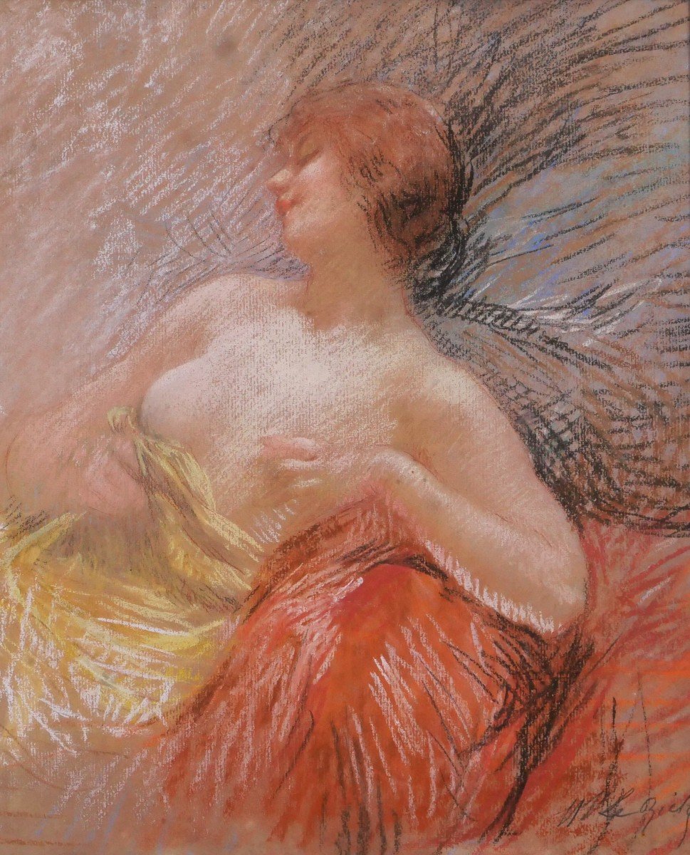 Henri Le Riche 1868-1944 Femme nue, pastel, Art nouveau, impressionnisme-photo-4