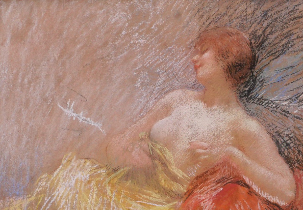 Henri Le Riche 1868-1944 Femme nue, pastel, Art nouveau, impressionnisme-photo-1