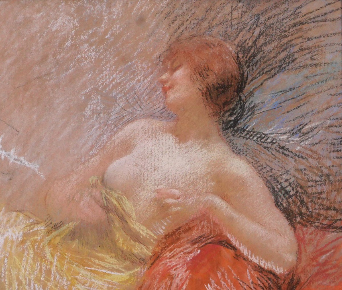 Henri Le Riche 1868-1944 Femme nue, pastel, Art nouveau, impressionnisme-photo-2