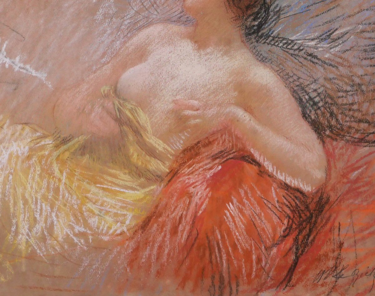 Henri Le Riche 1868-1944 Femme nue, pastel, Art nouveau, impressionnisme-photo-3