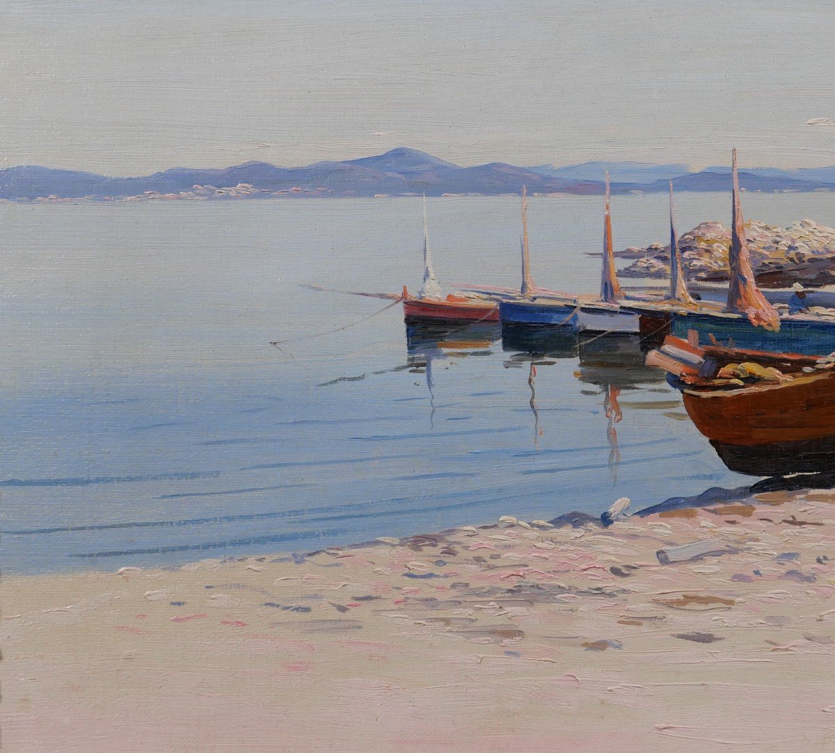 Louis Haas 1870-1923 Saint-tropez, Boat, Landscape, Provence, Impressionism, Circa 1910-photo-3