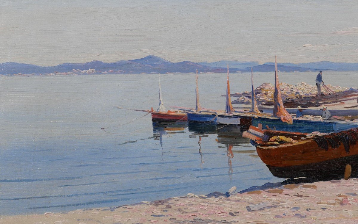 Louis Haas 1870-1923 Saint-tropez, Boat, Landscape, Provence, Impressionism, Circa 1910-photo-1