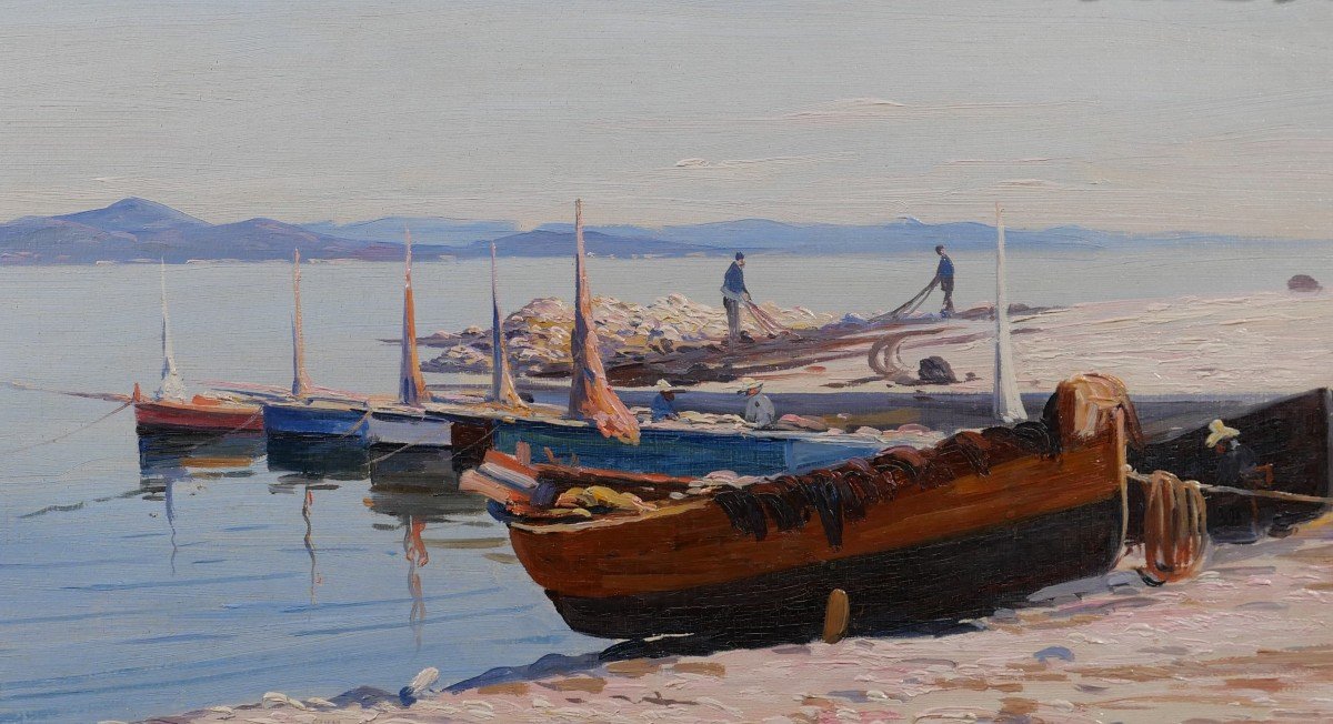 Louis Haas 1870-1923 Saint-tropez, Boat, Landscape, Provence, Impressionism, Circa 1910-photo-2