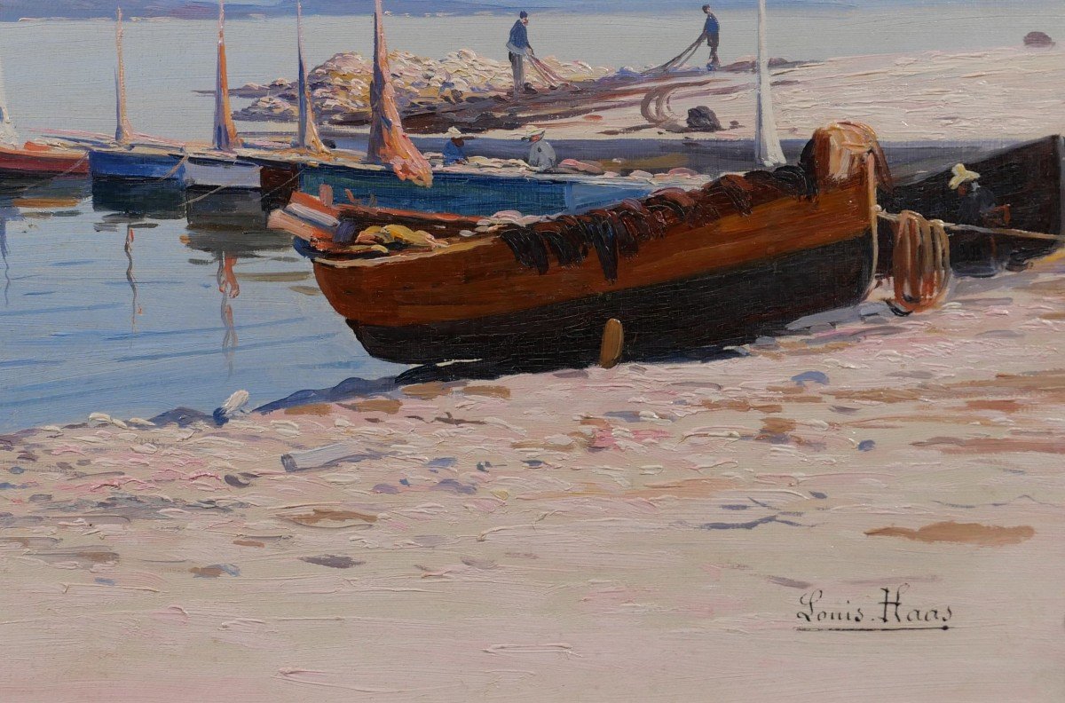 Louis Haas 1870-1923 Saint-tropez, Boat, Landscape, Provence, Impressionism, Circa 1910-photo-3