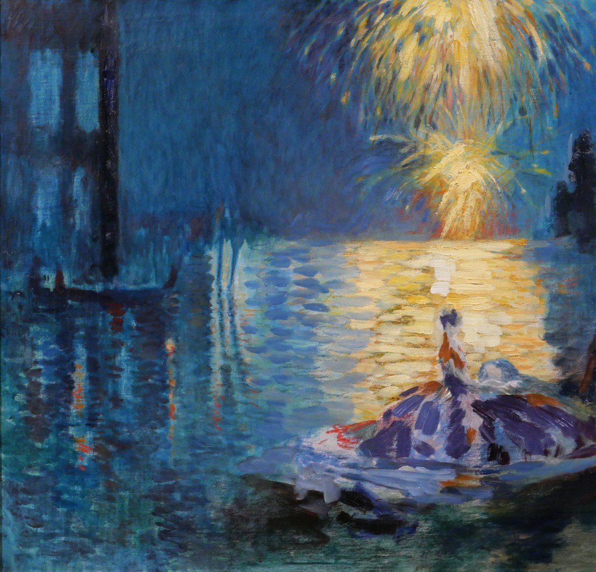 Henri Le Riche Grenoble 1868-1944 Venise, fête nocturne, tableau, Art Deco, 1928, Italie-photo-3