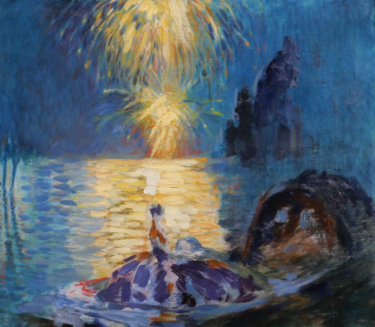 Henri Le Riche Grenoble 1868-1944 Venise, fête nocturne, tableau, Art Deco, 1928, Italie-photo-2