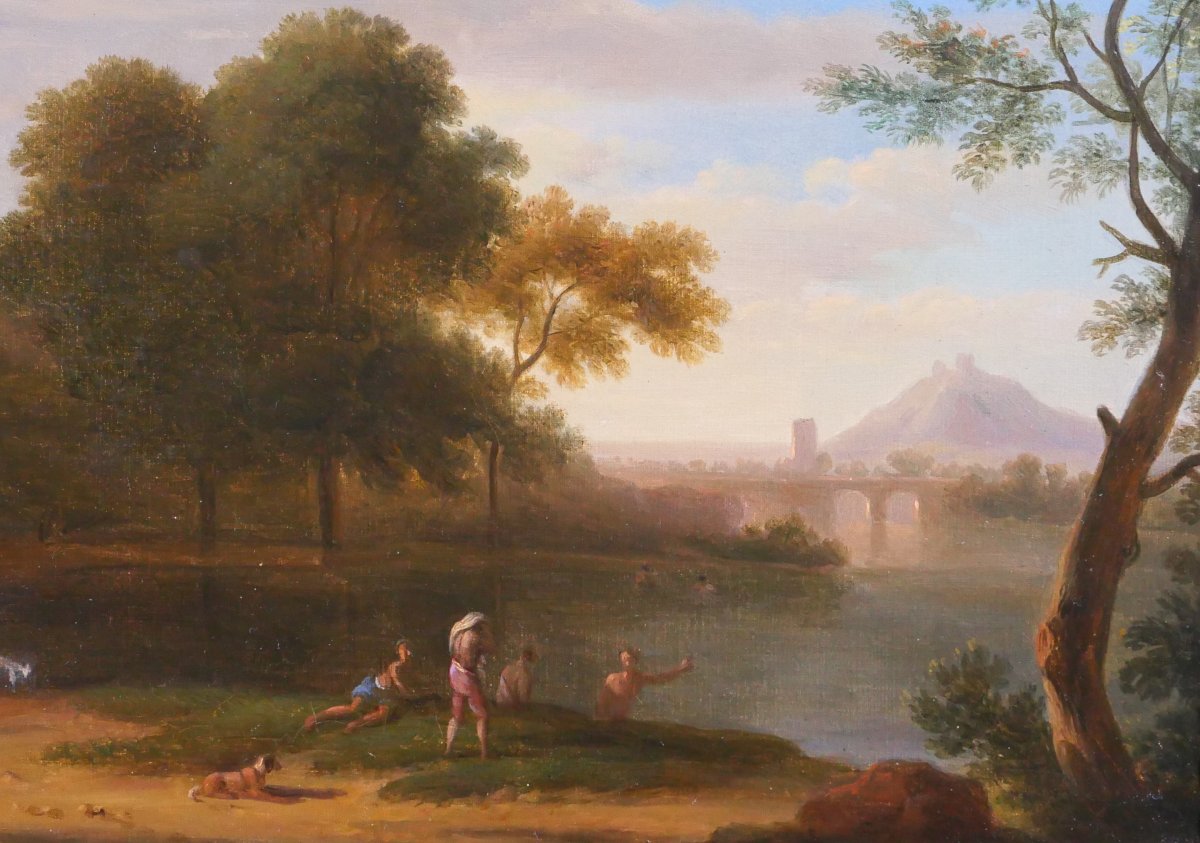 Pierre-henri De Valenciennes (att. To) 1750-1819 Italian Landscape With Bathers, Painting-photo-3