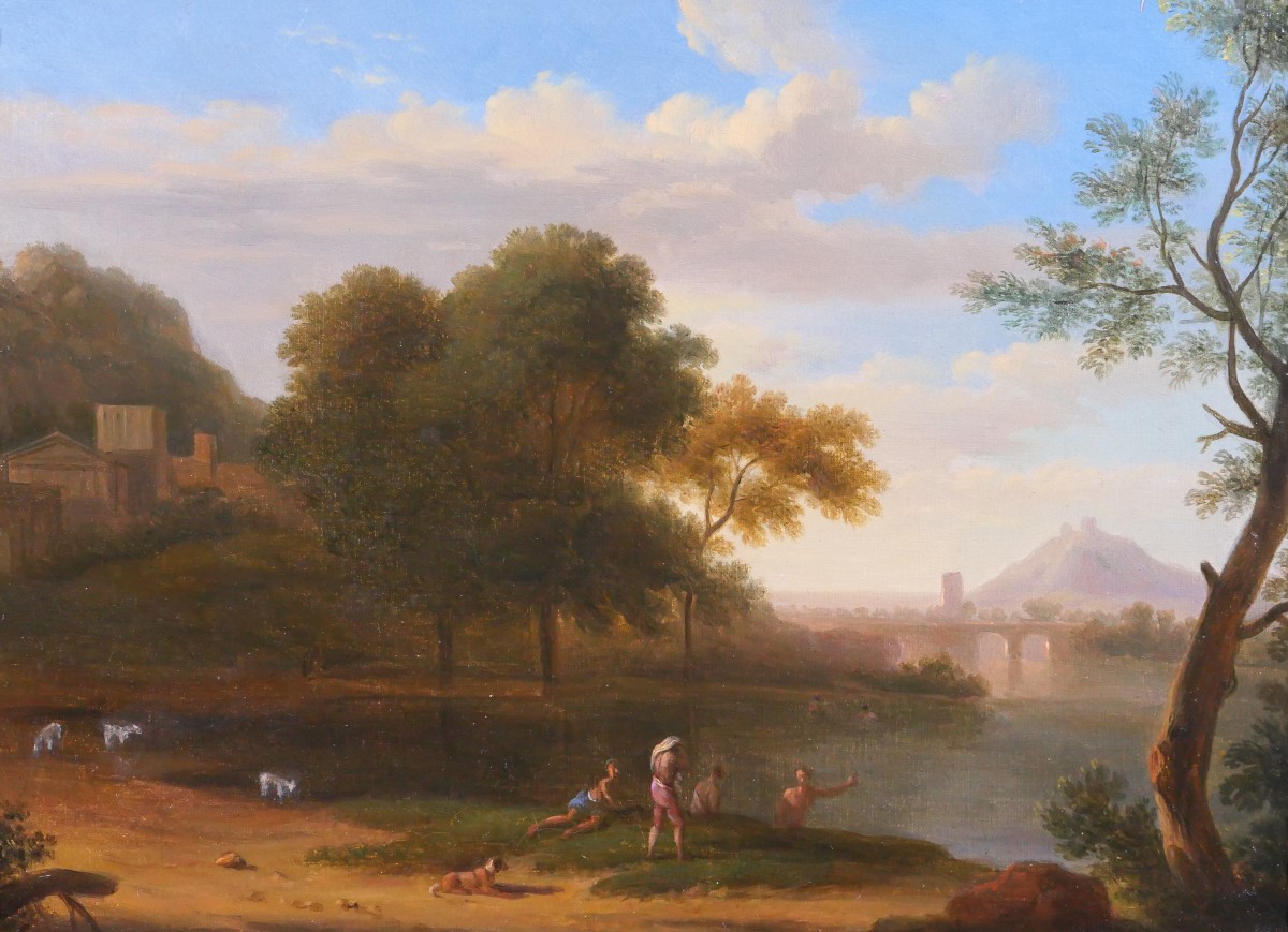 Pierre-Henri de Valenciennes (att. à) 1750-1819 Paysage d'Italie aux baigneurs, tableau