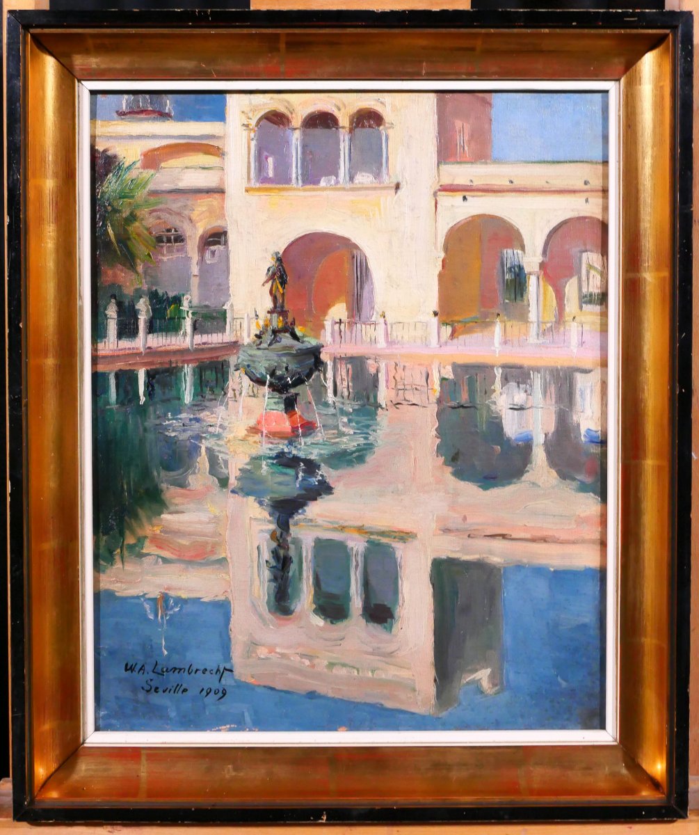 William Adolphe Lambrecht 1876-1940 Spain, Seville, Real Alcázar, Painting, 1909-photo-2