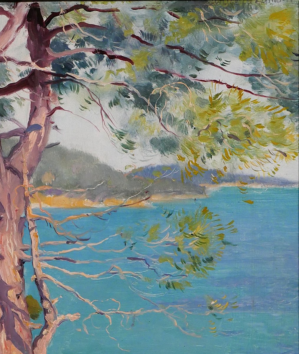 Maurice De Lambert 1873-1953 French Riviera, Landscape, Painting, Circa 1920, Provence, Sea, Antibes-photo-2