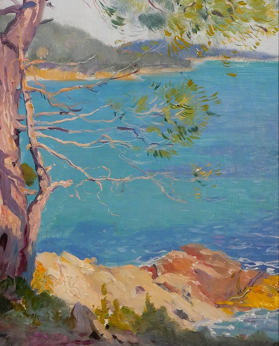 Maurice De Lambert 1873-1953 French Riviera, Landscape, Painting, Circa 1920, Provence, Sea, Antibes-photo-3