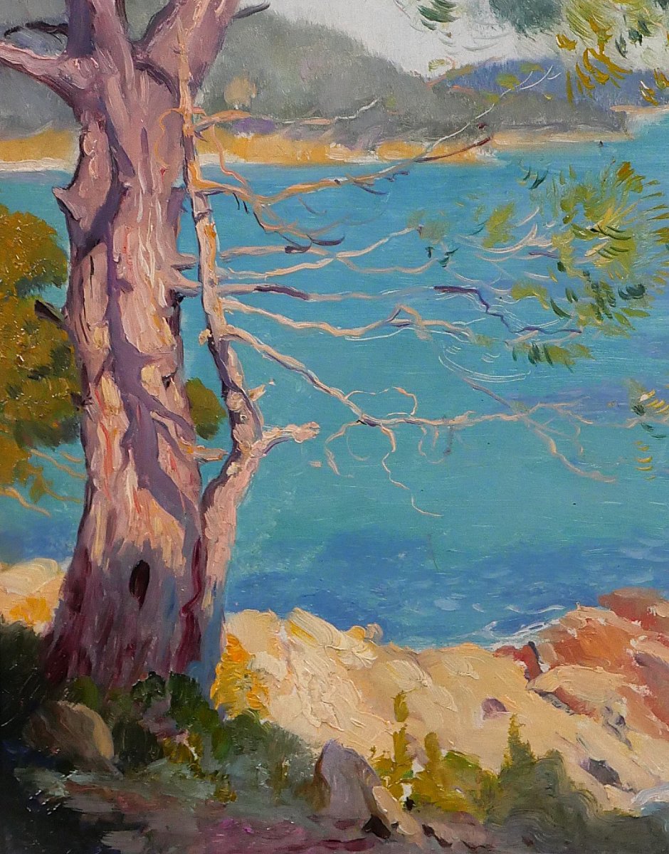 Maurice De Lambert 1873-1953 French Riviera, Landscape, Painting, Circa 1920, Provence, Sea, Antibes-photo-4