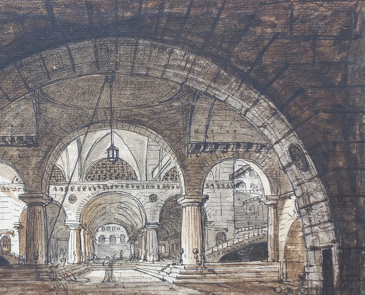 Jean-baptiste Coste 1746-1819 Imaginary Architecture, Drawing, Circa 1780, Neoclassical, Landscape-photo-2