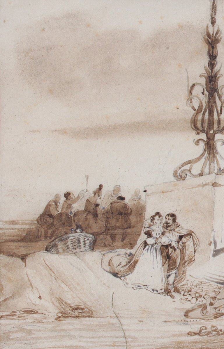 Charles WATTIER, 1800-1868, La banquet en campagne, dessin, vers 1830-40-photo-3