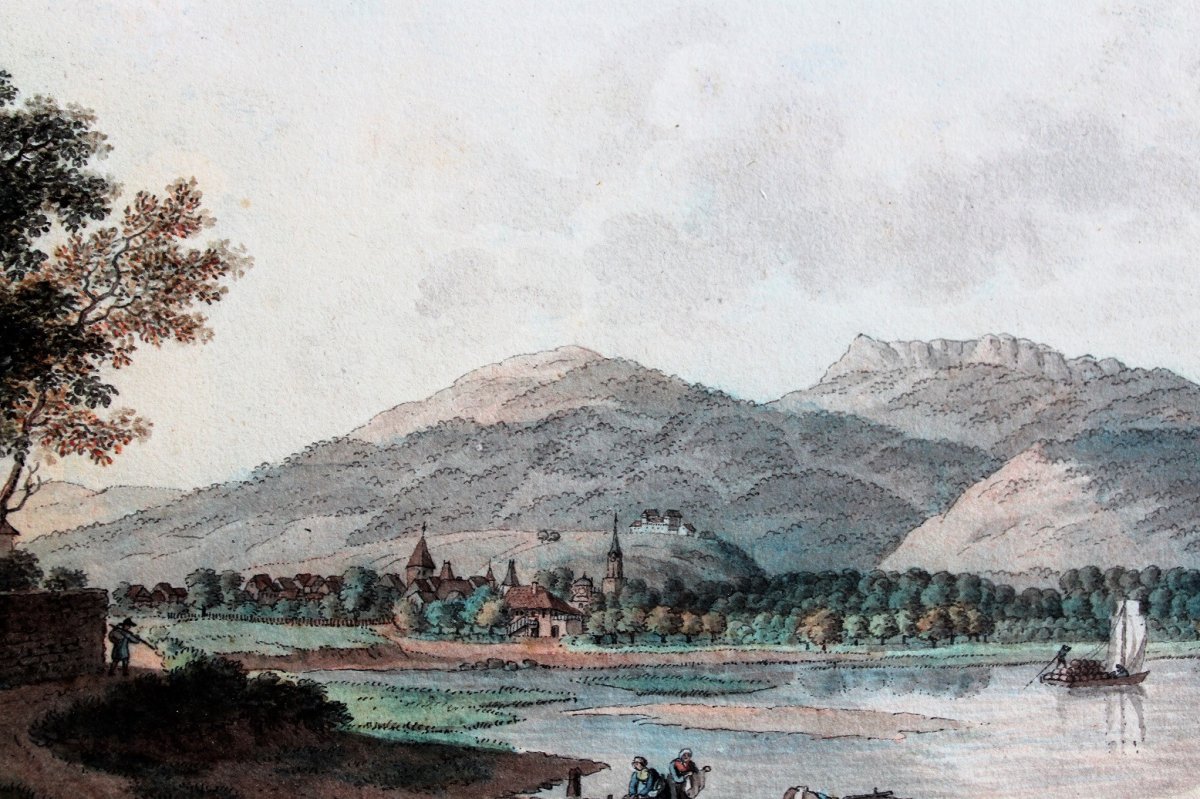 Friedrich Wilhelm MORITZ (att. à), 1783-1855, Vue présumée de Neufchâtel (Suisse), dessin-photo-1