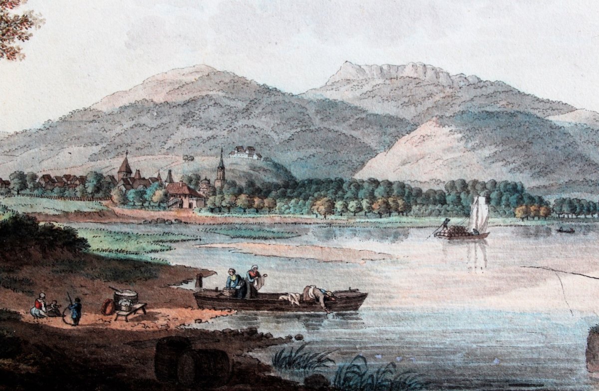 Friedrich Wilhelm MORITZ (att. à), 1783-1855, Vue présumée de Neufchâtel (Suisse), dessin-photo-4