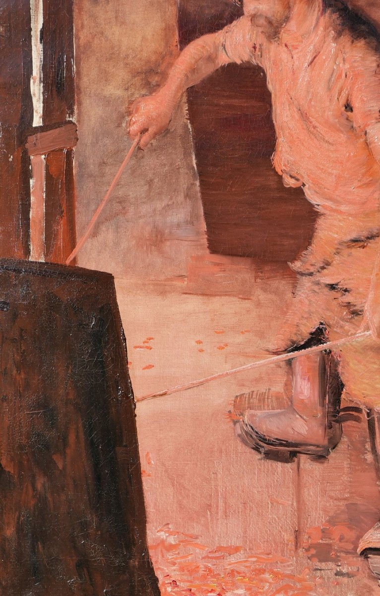 Lucien JONAS (attribué à), 1880-1947, Ouvrier dans un haut-fourneau, tableau, vers 1900-photo-2