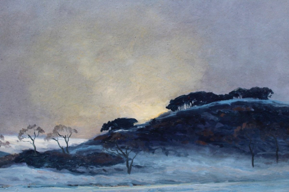 André Paul Leroux, 1870-1950, Snow Landscape Near Fécamp, Painting, Circa 1930-photo-2