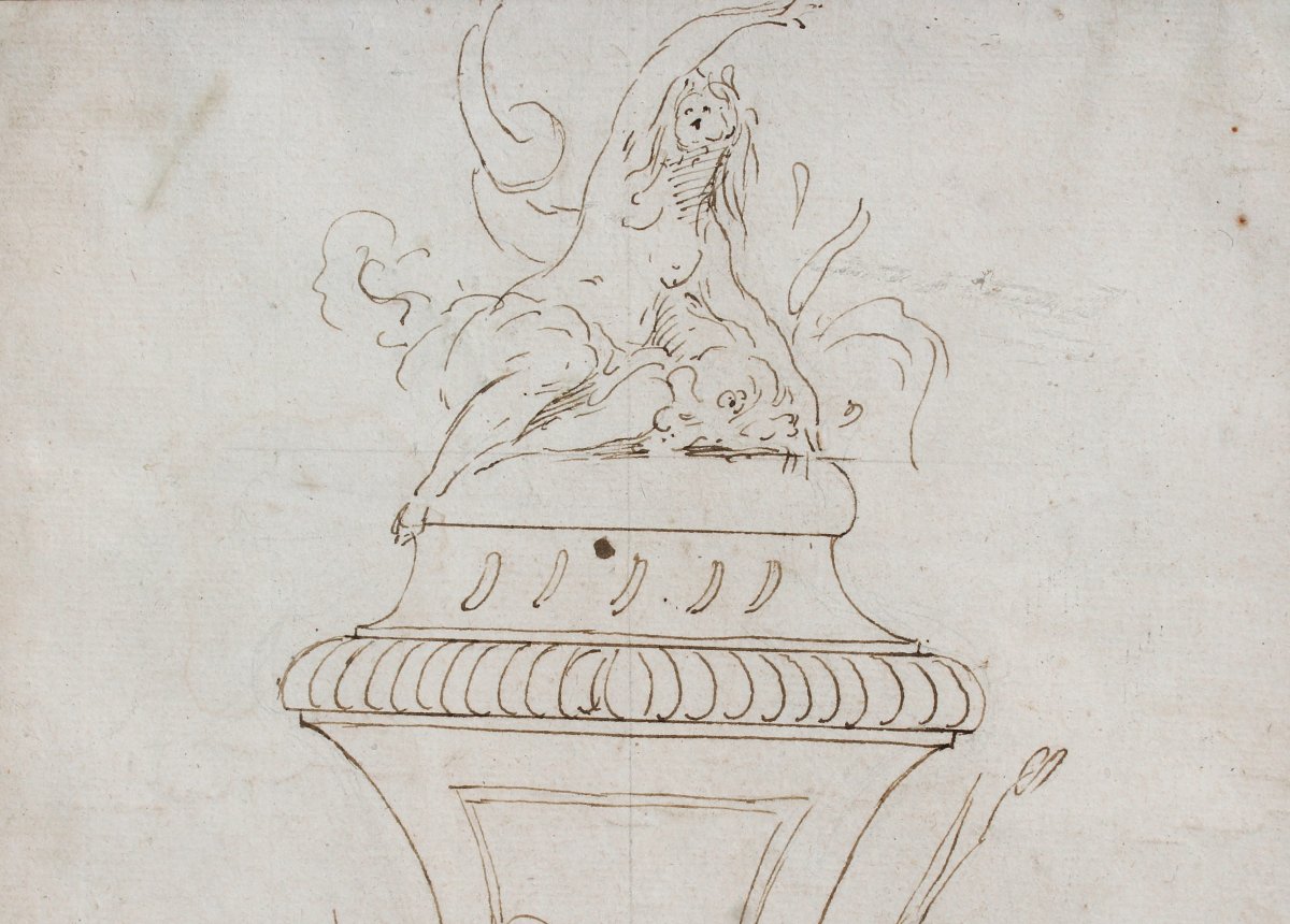 18th Century French School, Fountain Project Inspired By J.-b. Oudry, Drawing, Circa 1750-photo-3