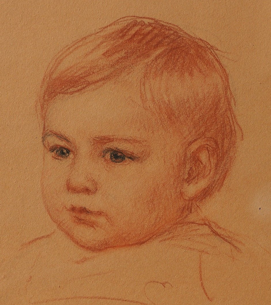 Maurice GRUN 1869-1947, Portrait d'enfant, dessin, craie noire et sanguine, 1916-photo-4