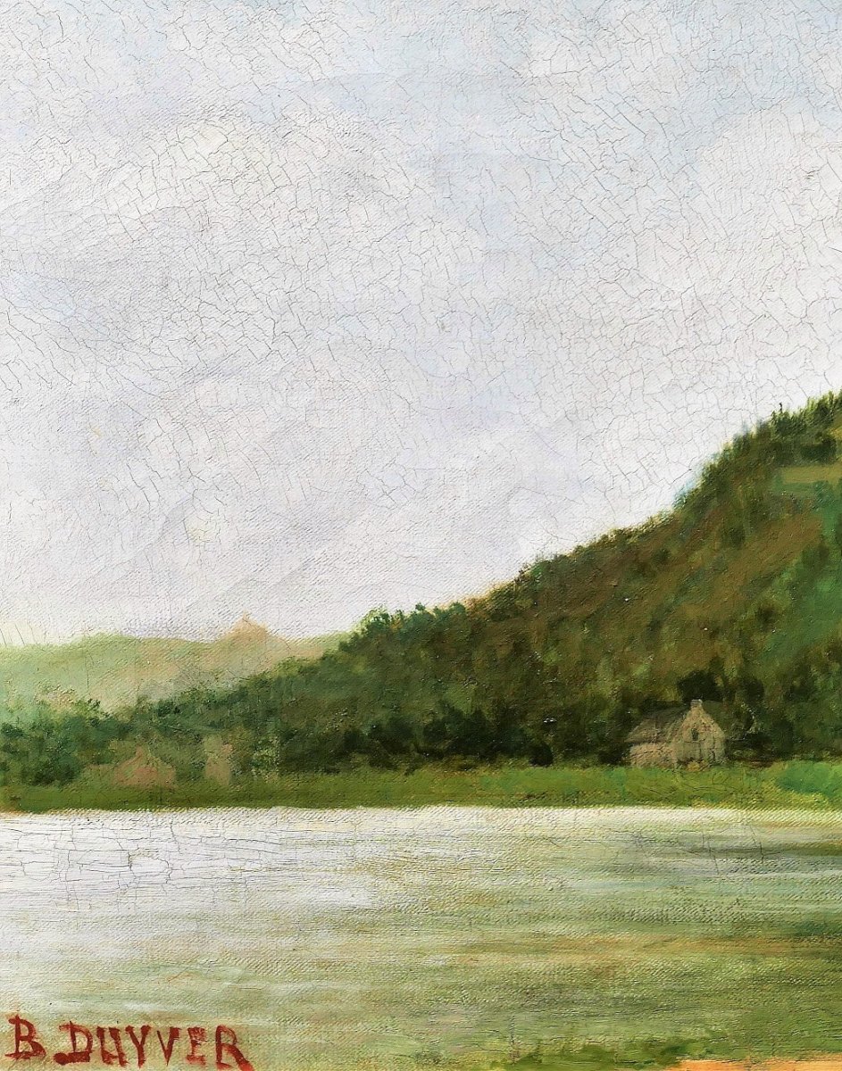 B. Duyver, XIXth, Landscape With A Lake And A Walker, Painting, Circa 1890-1900-photo-3