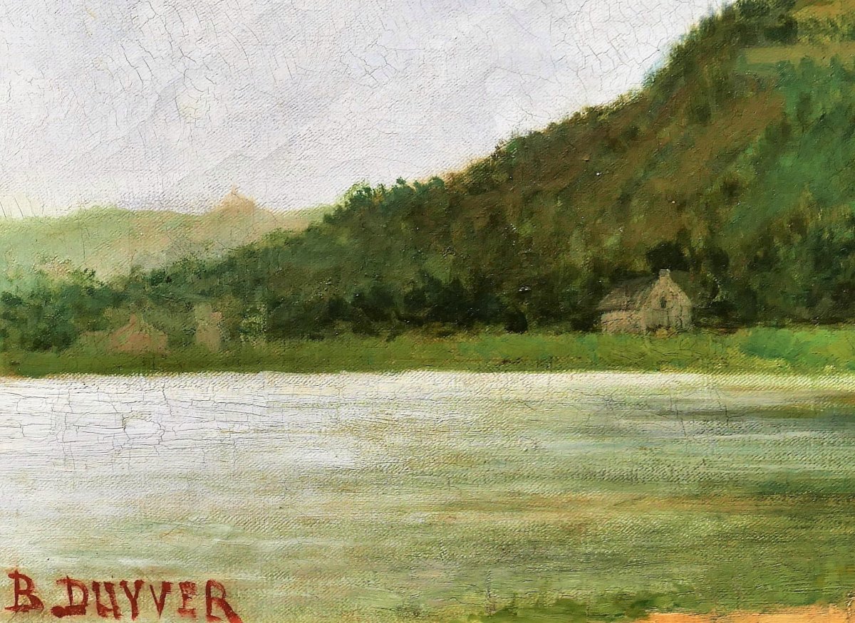 B. Duyver, XIXth, Landscape With A Lake And A Walker, Painting, Circa 1890-1900-photo-4