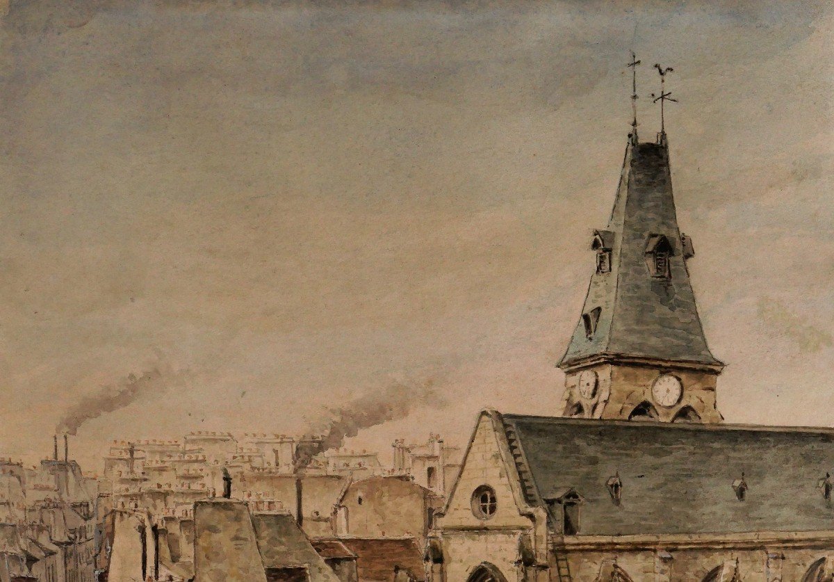 A. Nigg, Paris, The Church Of Saint-médard, The Place And The Square, Drawing, 1877-photo-3