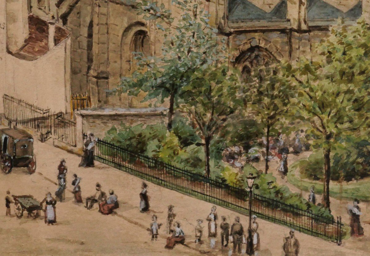 A. Nigg, Paris, The Church Of Saint-médard, The Place And The Square, Drawing, 1877-photo-7