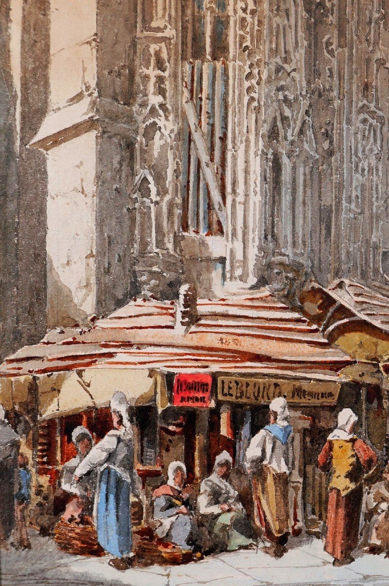 A. CARDINAL, XIXe, Caen, le marché, dessin, circa 1880-photo-4