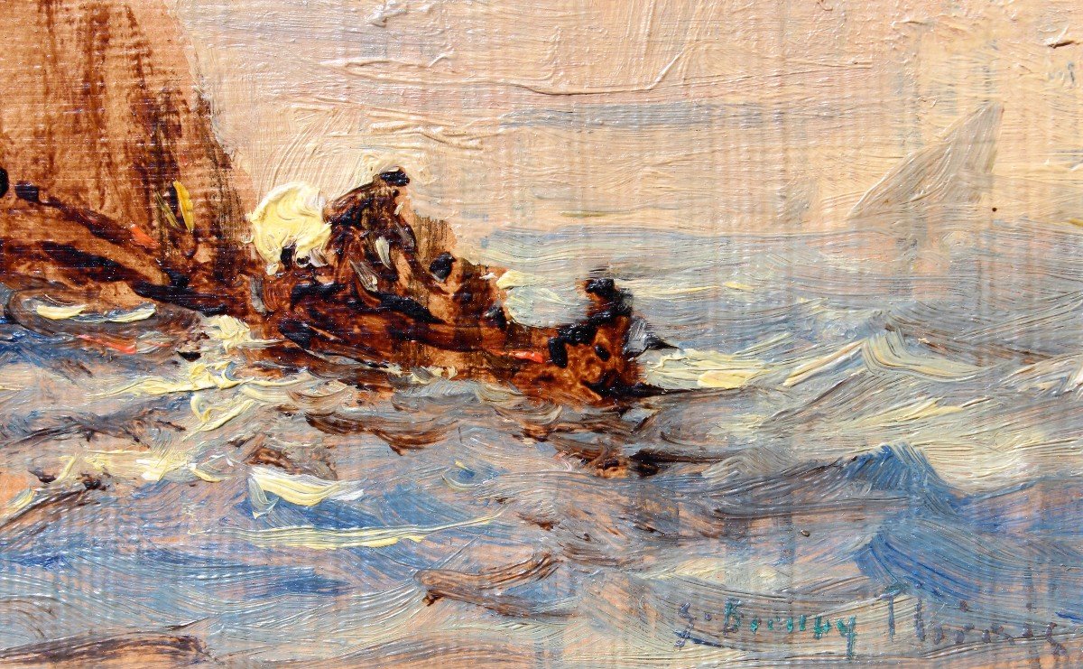 Sauveur Bernay-thieric (1874-1963) Boat At Sea, Miniature Painting, Circa 1900-photo-4