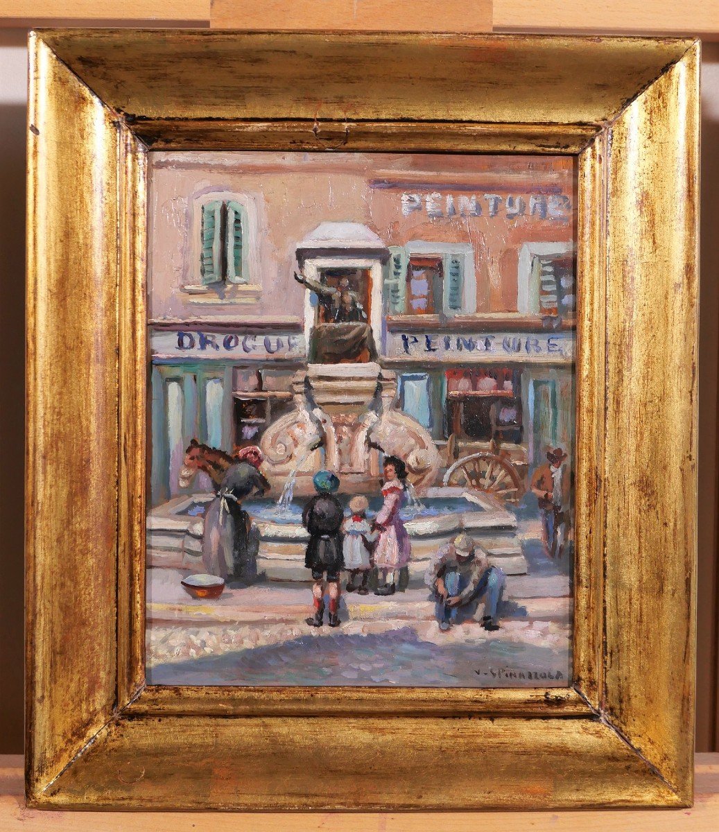 Vincent Spinazzola (19-20th C.) Marseille, Place Victor Gelu, Painting, Circa 1900-10-photo-2