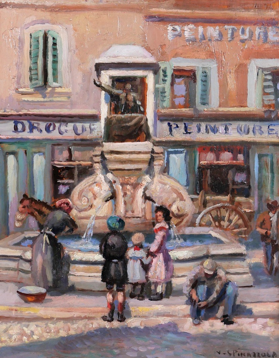 Vincent Spinazzola (19-20th C.) Marseille, Place Victor Gelu, Painting, Circa 1900-10