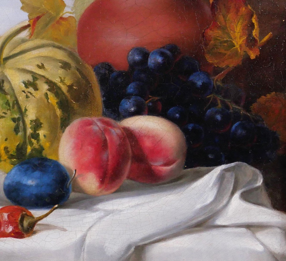 French School Circa 1840, Still Life With Jug And Fruits, Painting-photo-3