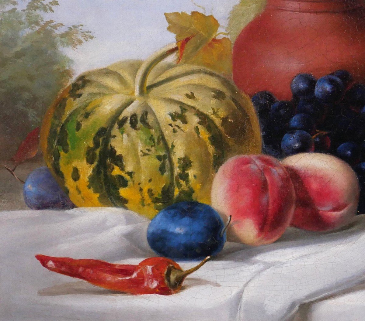 French School Circa 1840, Still Life With Jug And Fruits, Painting-photo-4