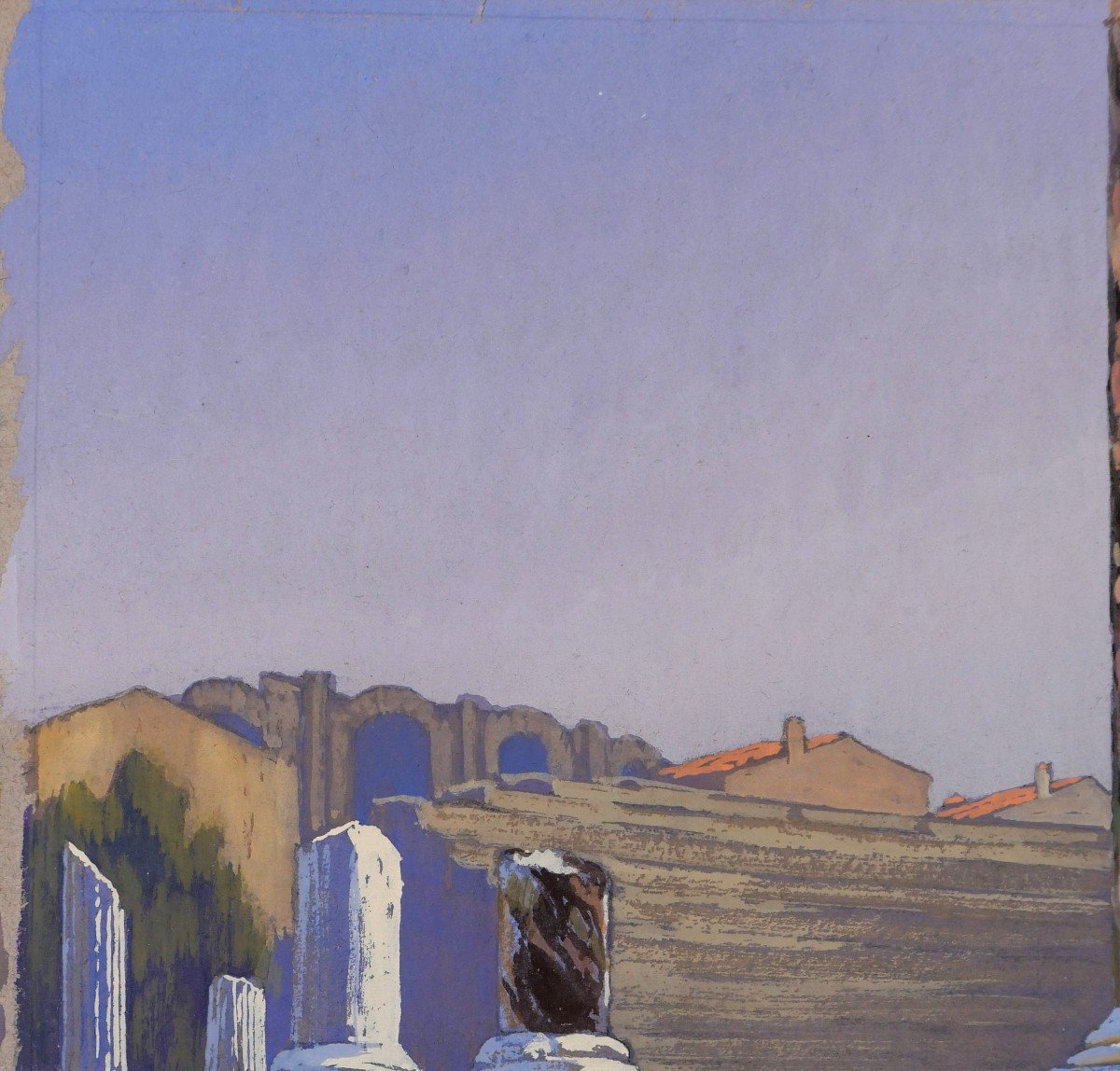 François-etienne Lahaye (1878-1949) Arles, Antic Theatre, Daylight Effect, Drawing, Circa 1920-photo-2