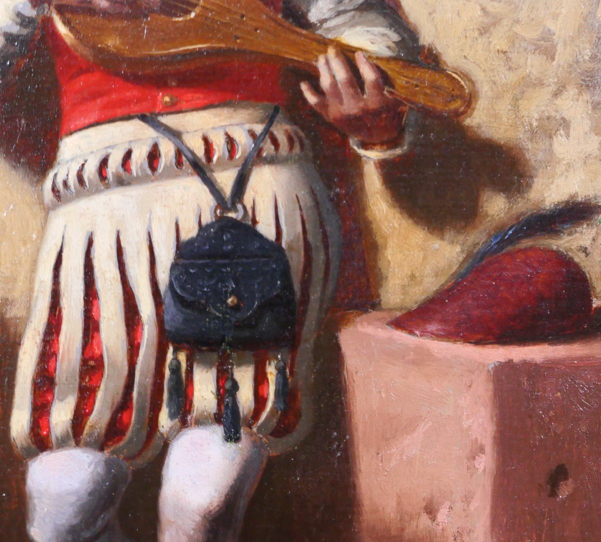 Troubadour School Circa 1850, The Mandolin Player, Painting-photo-1