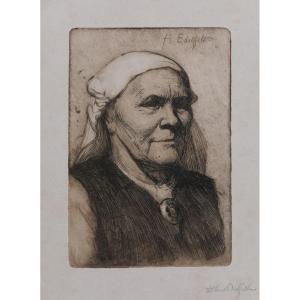 Albert EDELFELT 1854-1905 Portrait de femme de Ruokolahti (elli jäppinen), gravure