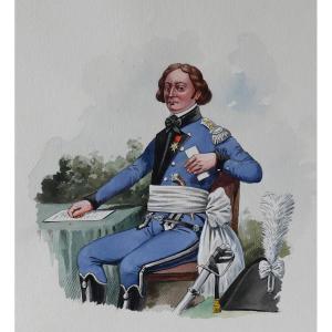 Charles BRUN 1825-1908 Portrait du Comte Chevalier de Frétons, dessin, Napoléon, Empire