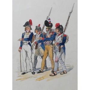 Charles Brun 1825-1908 Soldats ou l'Empire ou du Directoire, Dessin, Napoléon