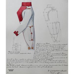 Charles Brun 1825-1908 Dutch Grenadiers Officer's Uniform, Drawing, Napoleon, Empire