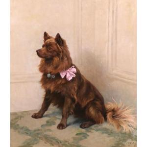Georges Frédéric Rötig 1873-1961 Spitz Dog With Pink Ribbon, Painting, 1906