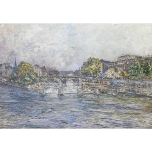 Frédéric HOUBRON 1851-1908 Paris, l'écluse de la Monnaie, tableau, 1902