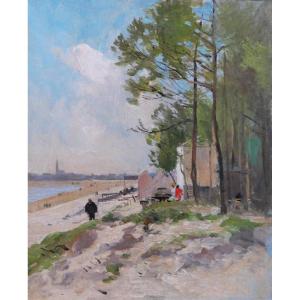 Pierre Vauthier 1845-1916 Lively Beach Landscape, Painting, Circa 1890-95