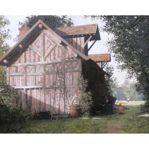 Alexandre BRUN 1853-1941 Normandie, la maison à colombages, tableau, vers 1900